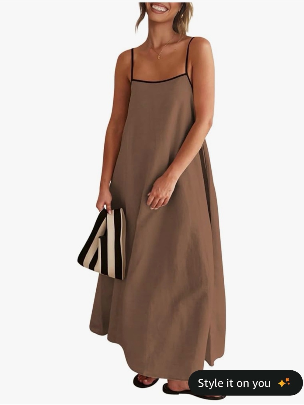 Senllen Loose Flowy Sundress Contrast Spaghetti Strap, Backless Maxi Dress